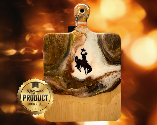 One-of-a-Kind Maple Charcuterie Cheese Board with Wyoming Cowboy "Steamboat" Resin Art