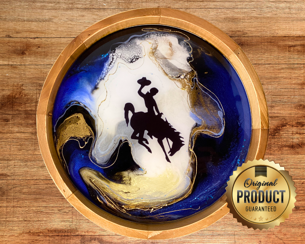 14" Wyoming Cowboy Lazy Susan – Original Resin Artwork with 24K Gold