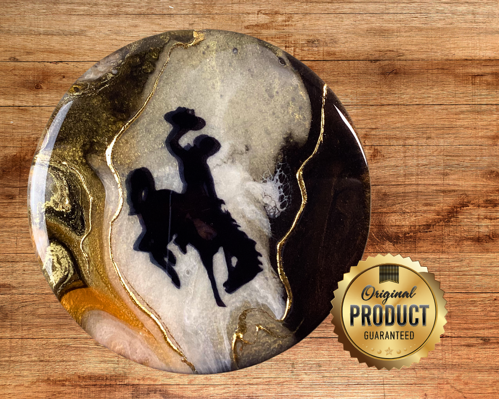 Handcrafted Wyoming Cowboy Olive Wood Spice Cellar – Unique Resin Art with 24K Gold