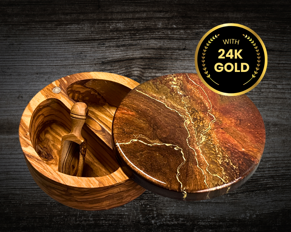 Abstract Resin & Olive Wood Double Salt Cellar - Functional Elegance for Your Kitchen