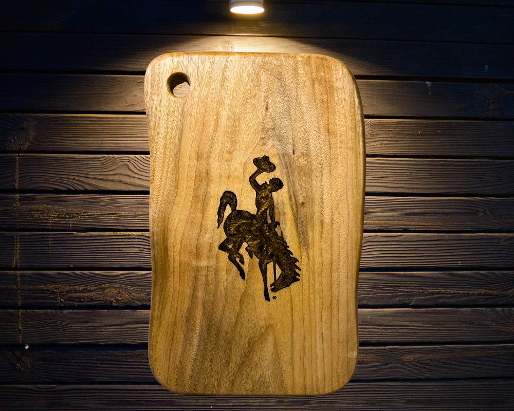 Wyoming Cowboy Charcuterie Cheese Board Featuring Iconic Steamboat Logo