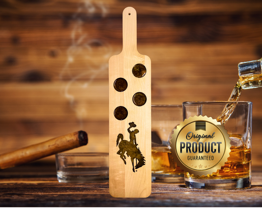 Wyoming Cowboy Shot Glass Flight Board with Handle