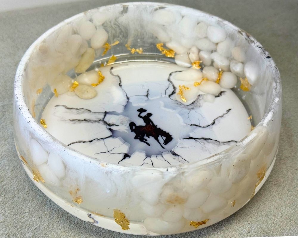 Wyoming Cowboy Resin and Stone Bowl  – 7" Decorative