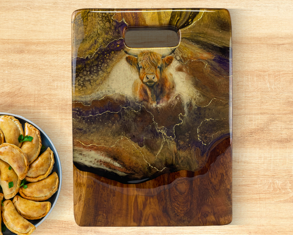 Highland Cow Resin Art Serving Board | One-of-a-Kind