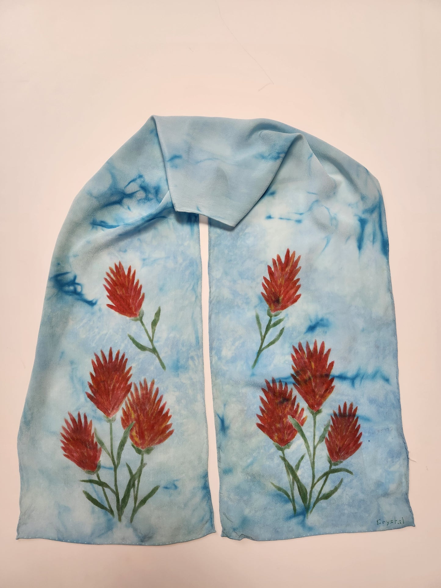 Hand Dyed Blue Indian Paintbrush Silk Scarf