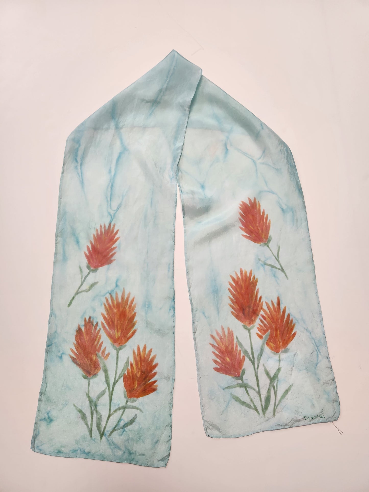 Hand Dyed Blue Indian Paintbrush Silk Scarf