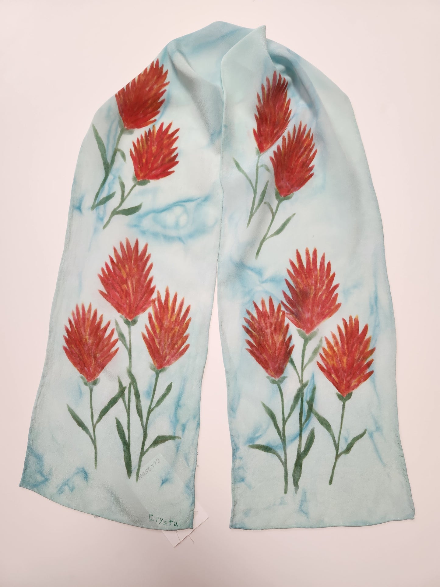 Hand Dyed Blue Indian Paintbrush Silk Scarf