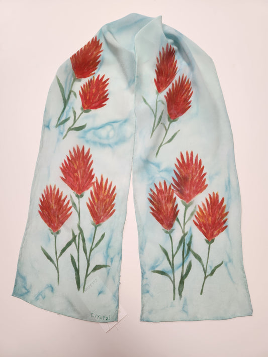 Hand Dyed Blue Indian Paintbrush Silk Scarf