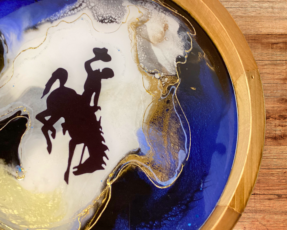 14" Wyoming Cowboy Lazy Susan – Original Resin Artwork with 24K Gold