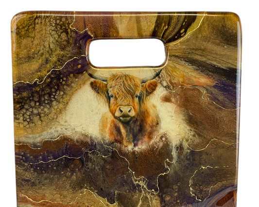 Highland Cow Resin Art Serving Board | One-of-a-Kind