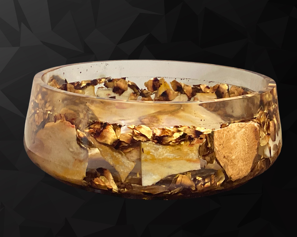 Handmade 7" Transparent Resin and Stone Bowl with Pinecone Shavings – Food-Safe Decorative Catchall