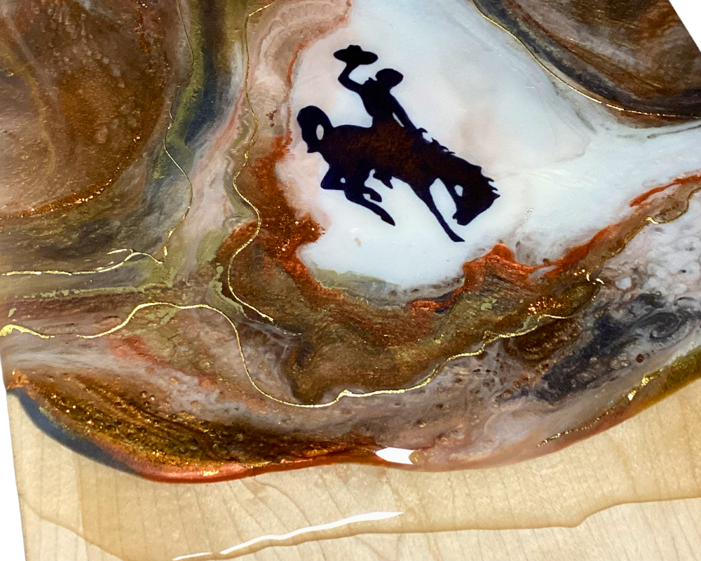 One-of-a-Kind Maple Charcuterie Cheese Board with Wyoming Cowboy "Steamboat" Resin Art