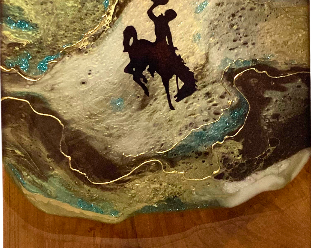 Rustic Luxury: Handcrafted Wyoming Cowboy Charcuterie Board with 24K Gold Accents