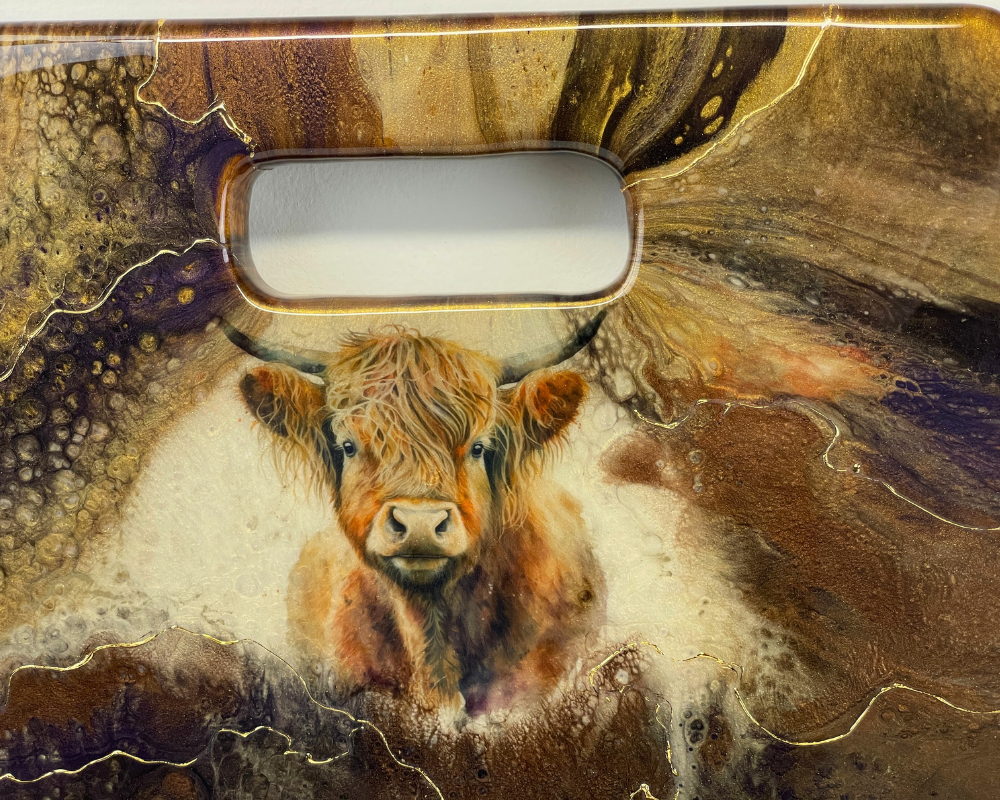 Highland Cow Resin Art Serving Board | One-of-a-Kind