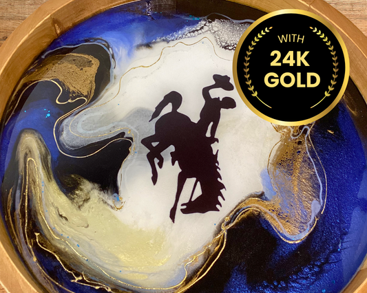 14" Wyoming Cowboy Lazy Susan – Original Resin Artwork with 24K Gold