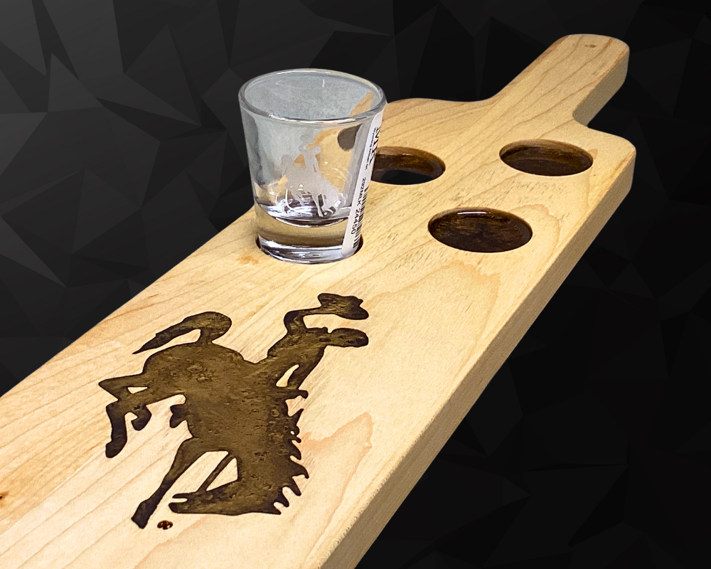 Wyoming Cowboy Shot Glass Flight Board with Handle