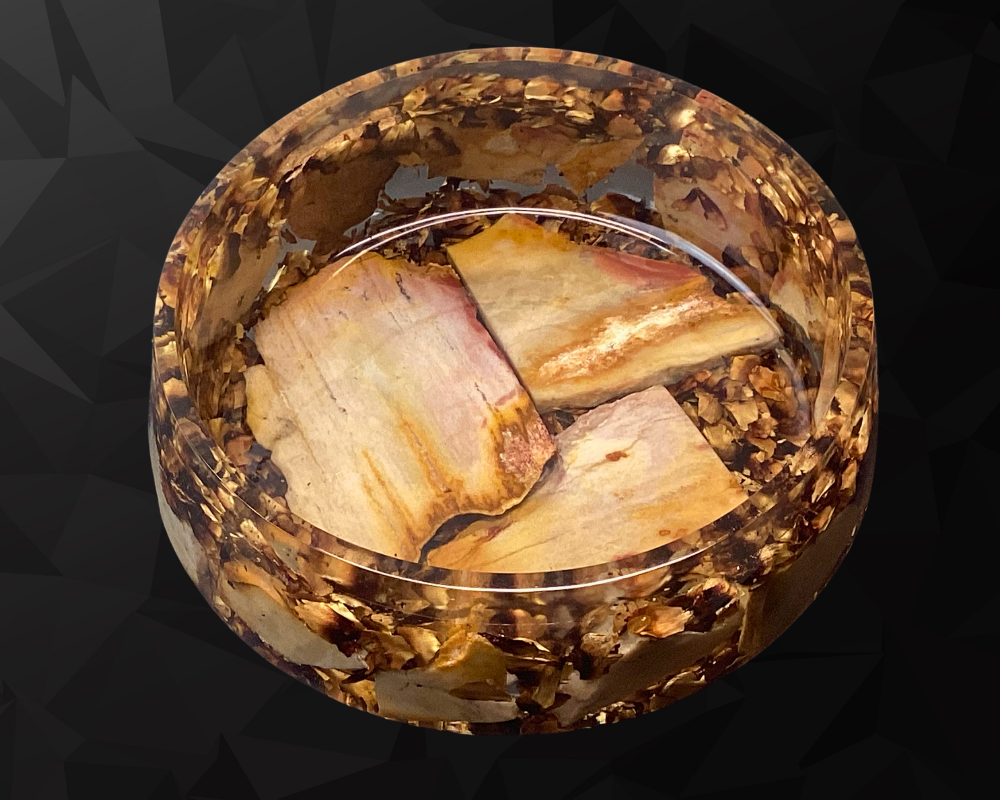 Handmade 7" Transparent Resin and Stone Bowl with Pinecone Shavings – Food-Safe Decorative Catchall