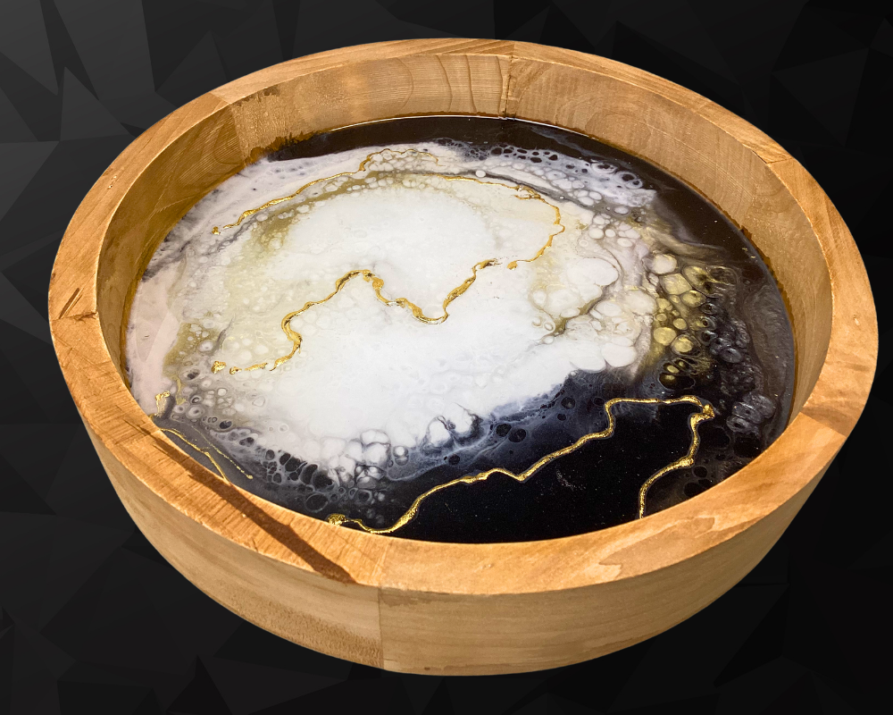 10" Handcrafted Monochrome Resin Lazy Susan Tray with 24k Gold Accents