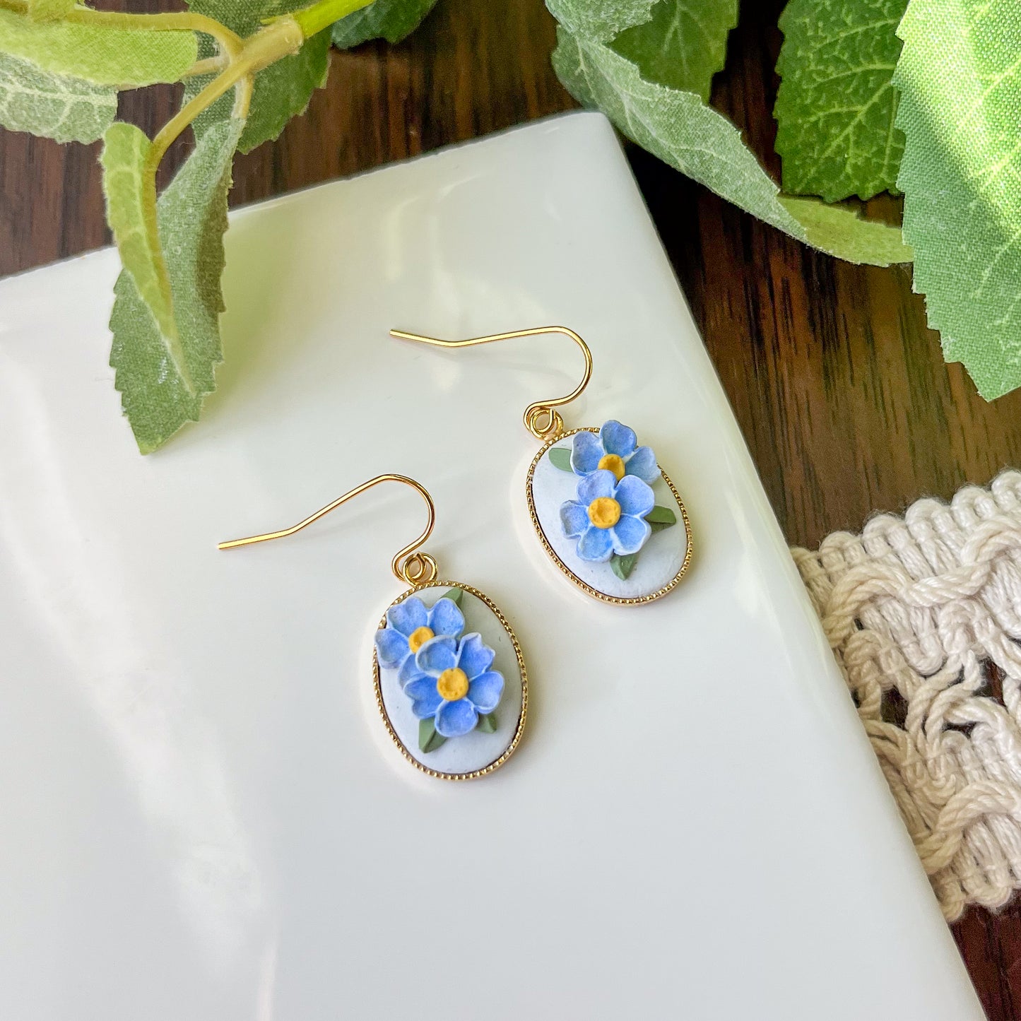 "Forget Me Not Bezel " Polymer Clay Earrings