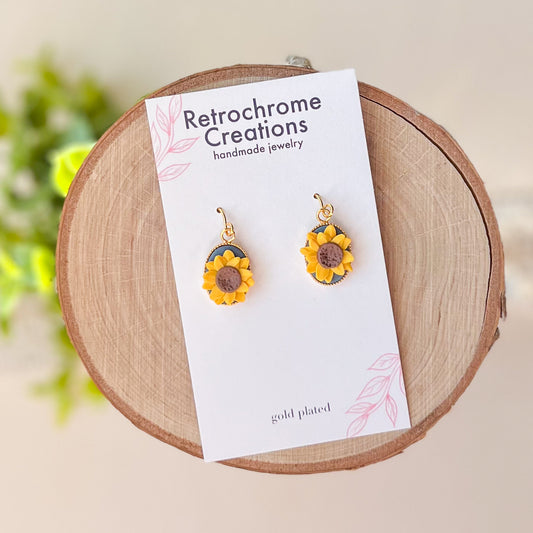 "Sunflower Bezel " Polymer Clay Earrings