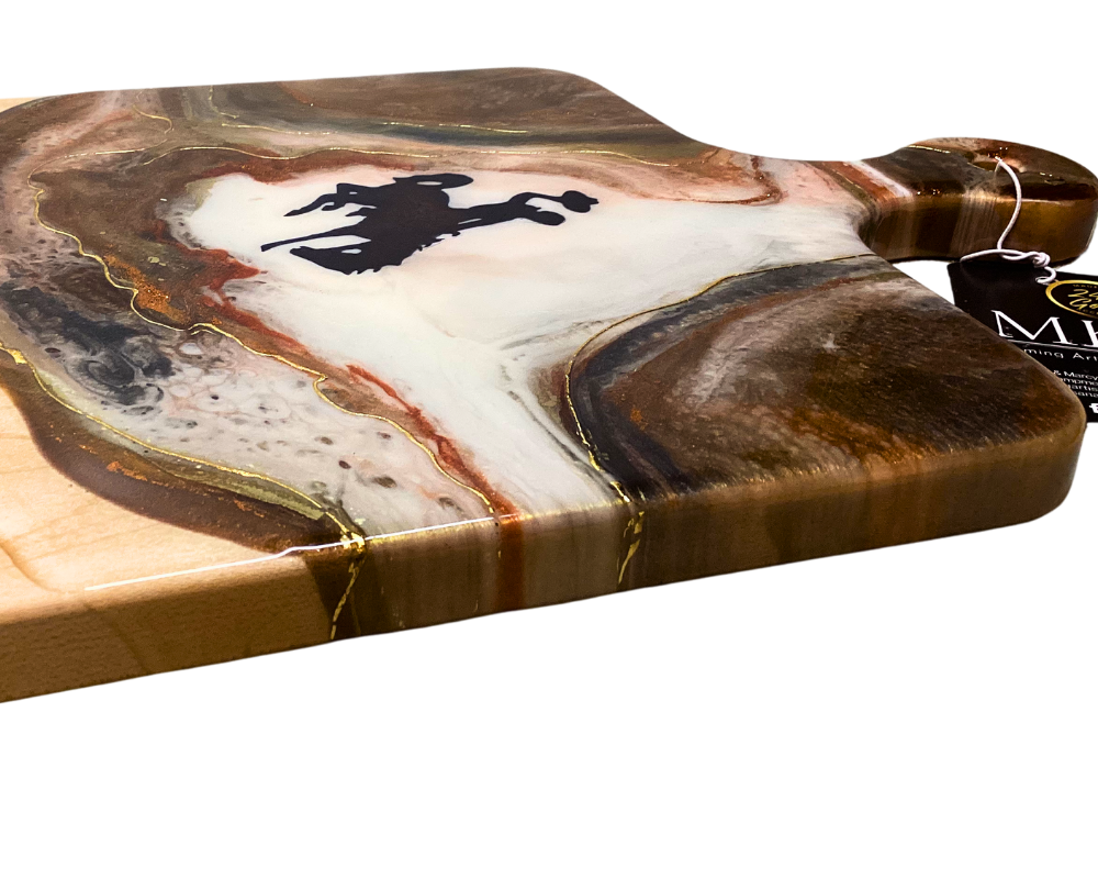 One-of-a-Kind Maple Charcuterie Cheese Board with Wyoming Cowboy "Steamboat" Resin Art