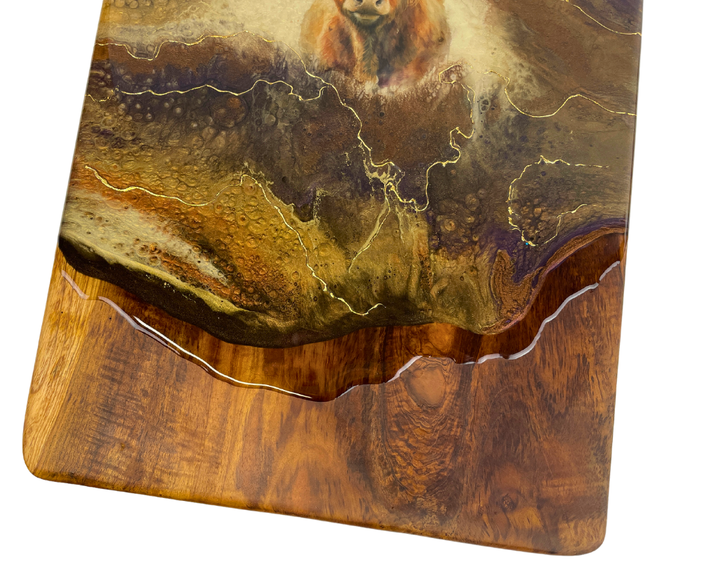 Highland Cow Resin Art Serving Board | One-of-a-Kind