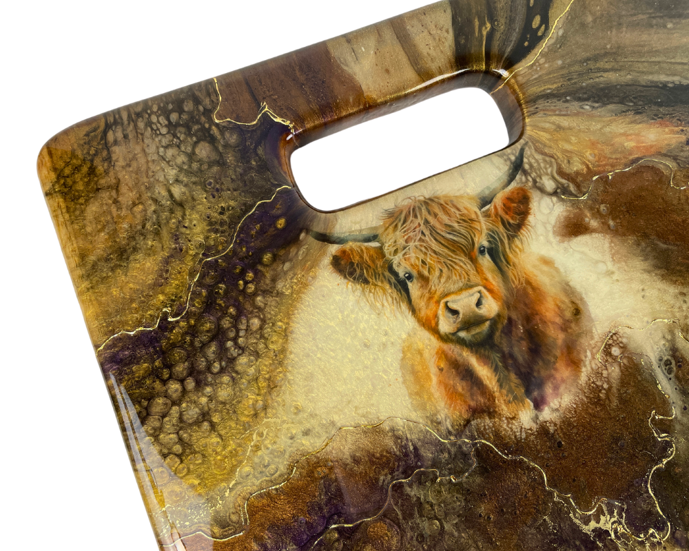 Highland Cow Resin Art Serving Board | One-of-a-Kind