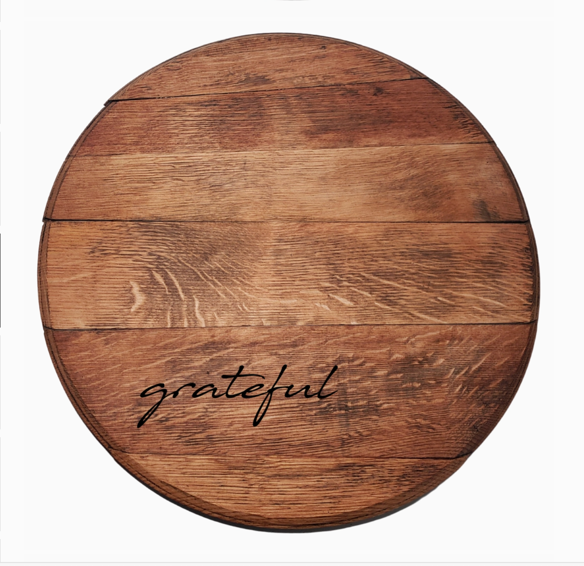 21" Wine Barrel Lazy Susan - Engraved - Rustic Elegance  Grateful