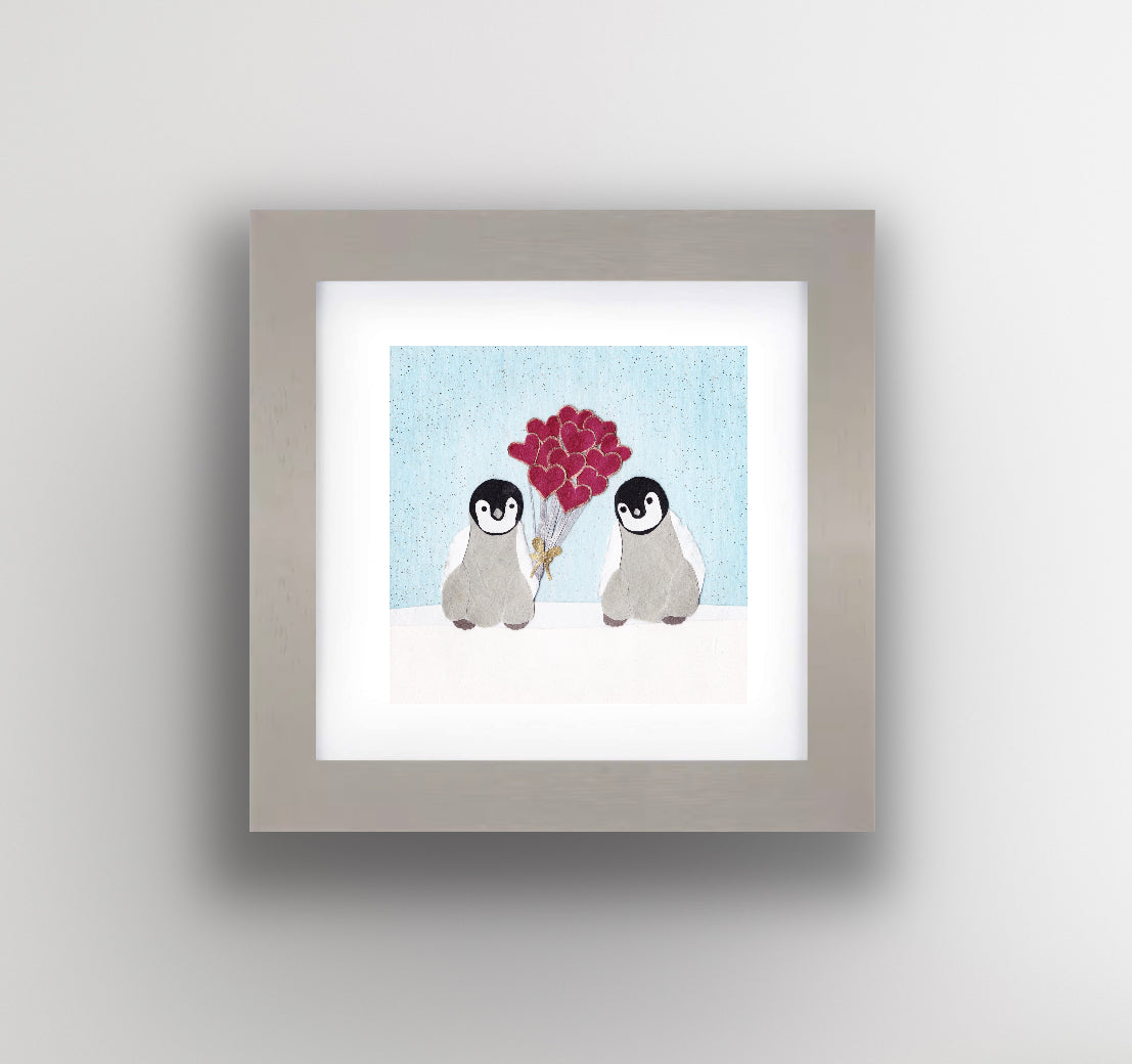 " Baby Penguin Love " Paper Collage Art