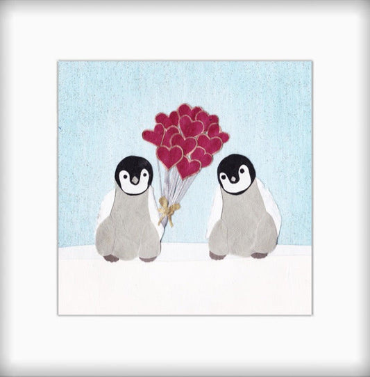 " Baby Penguin Love " Paper Collage Art