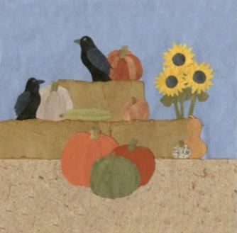 " Blackbirds and Bountiful Harvest " Paper Collage Art