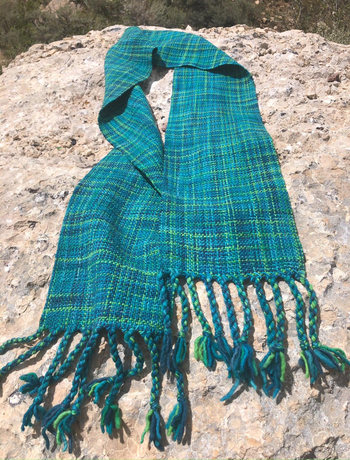 " Lagoon " Handwoven Scarf 100% Wool