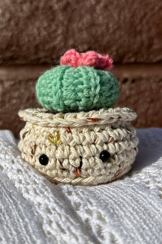 Crochet Cactus Baby Barrel in Sandy Pot with Mint Color