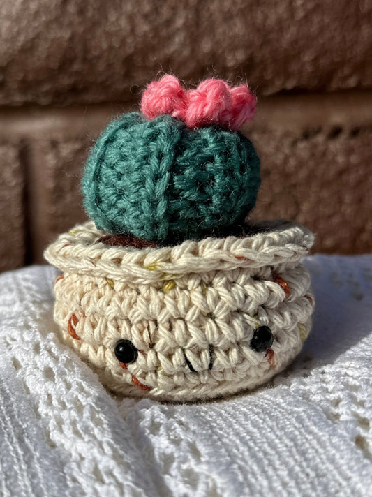 Crochet Cactus Baby Barrel in Sandy Pot with Thyme Color