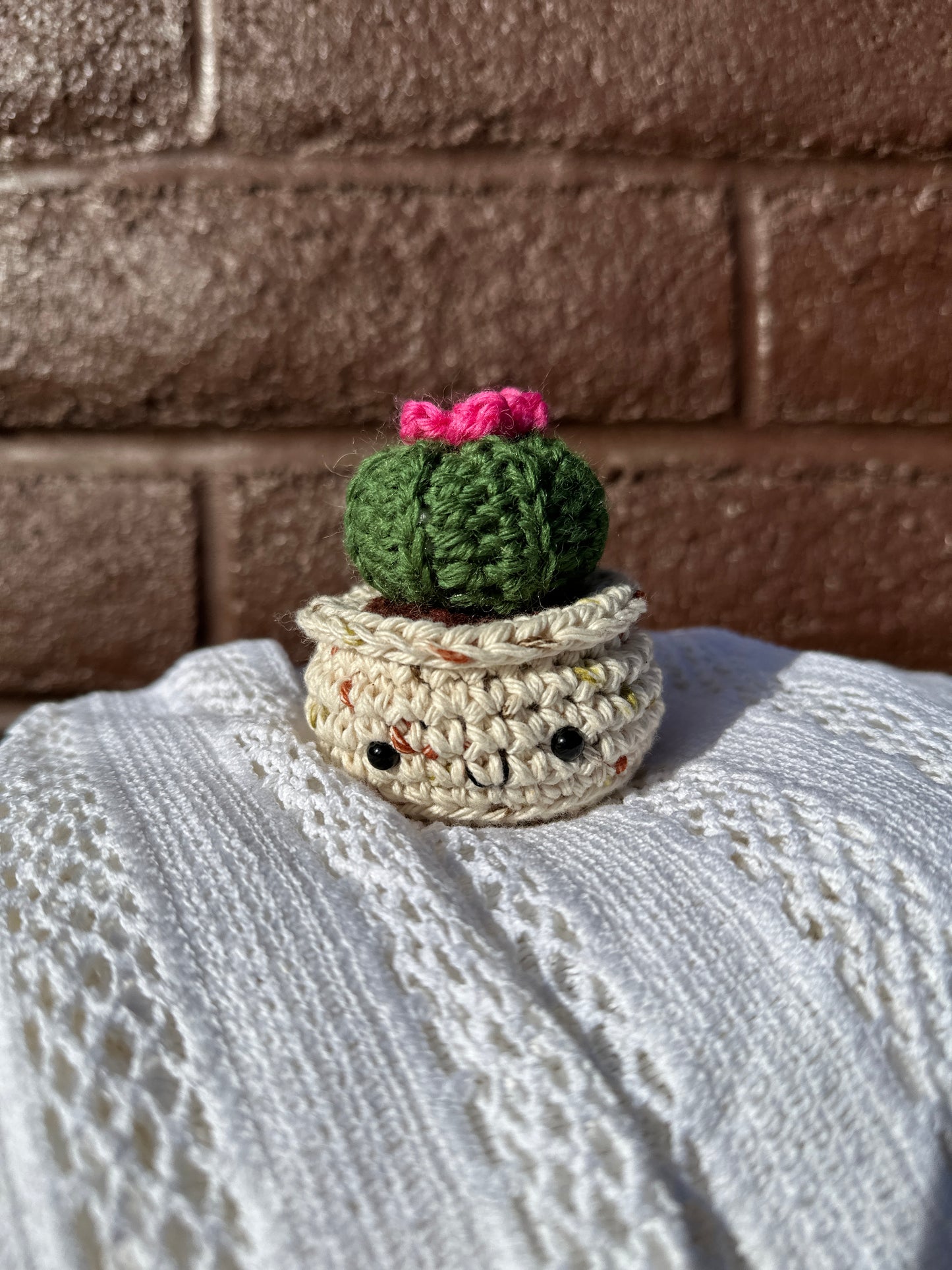 Crochet Cactus Baby Barrel in Sandy Pot with Kale Color