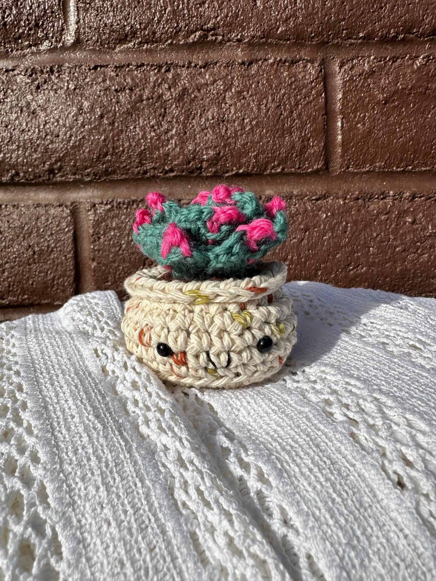 Crochet Cactus  Succulent in Sandy Pot with Thyme Color