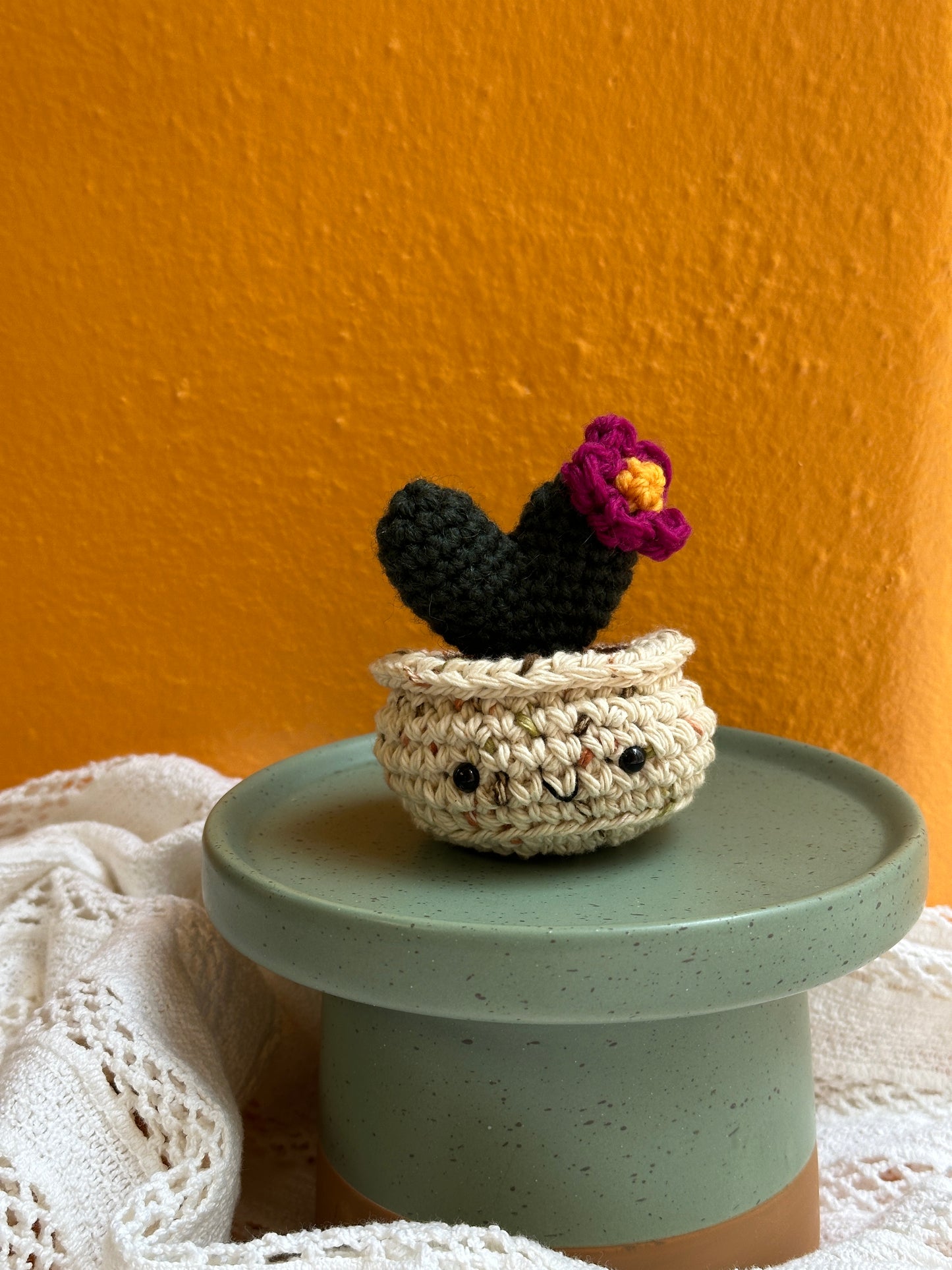 Mini Heart Crochet Cactus in Terracotta Pot with Forest Color