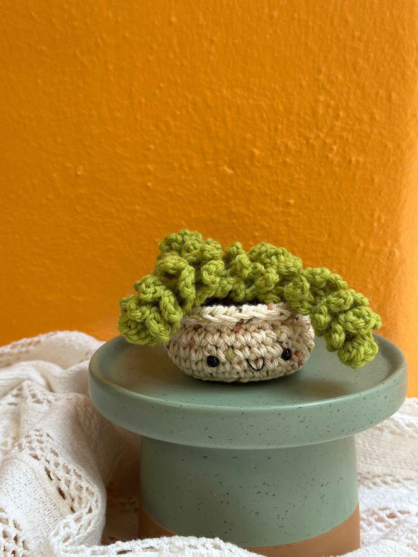 Mini Burro Tail Crochet Cactus in Terracotta Pot with Lime Color