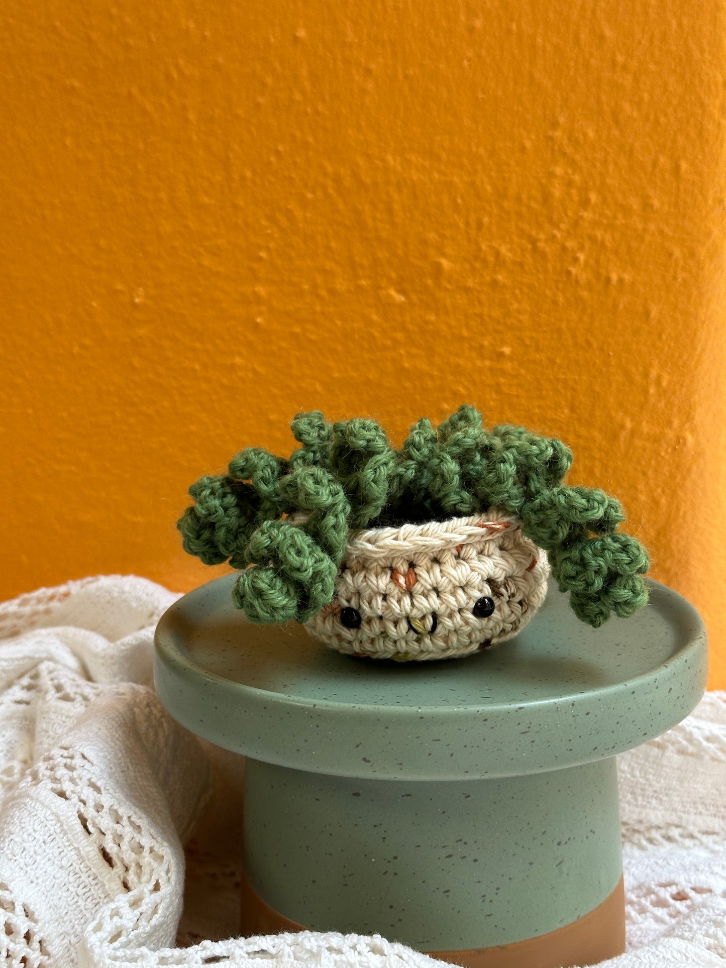 Mini Burro Tail Crochet Cactus in Terracotta Pot with Clover Color