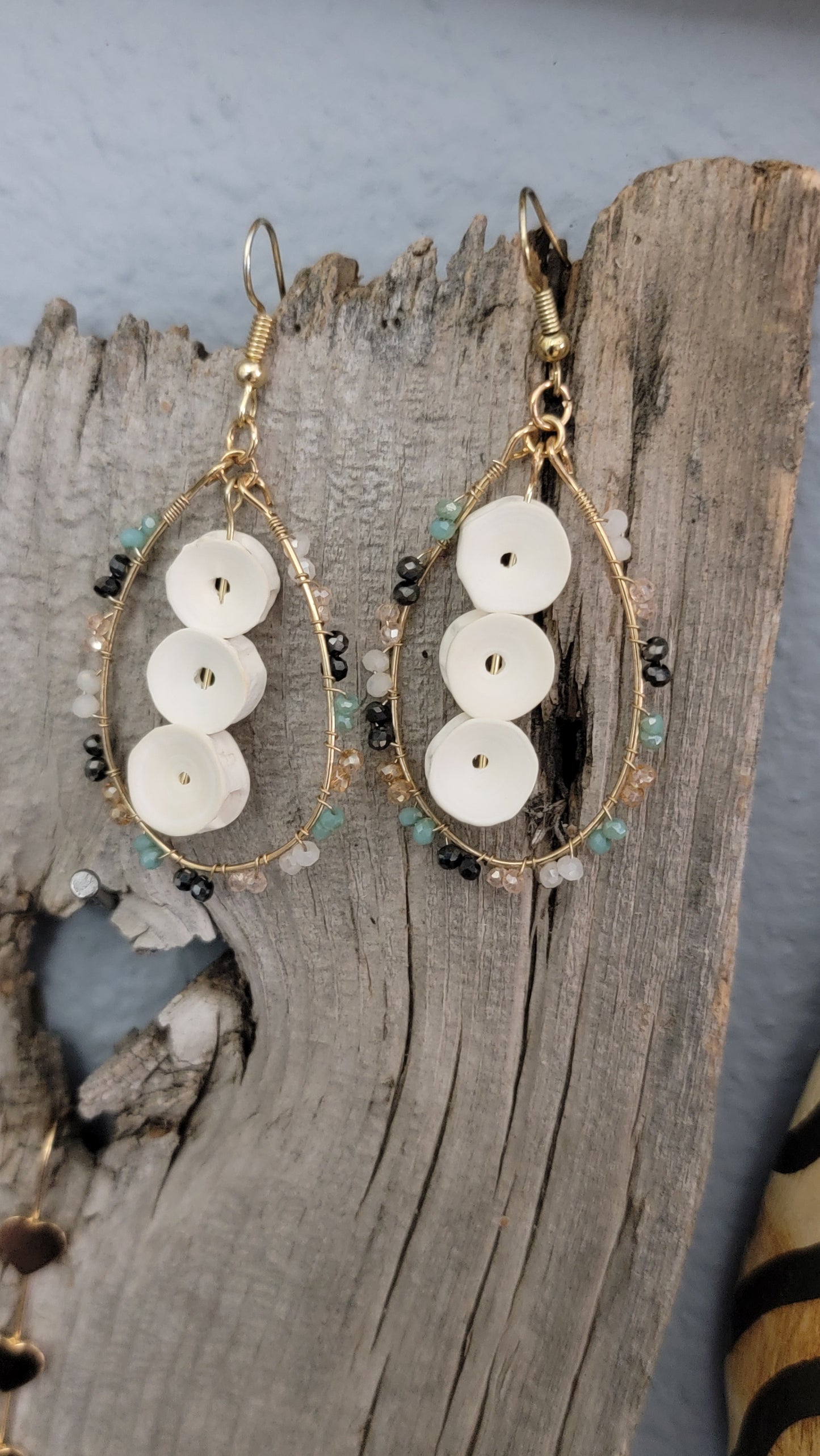 Gold Beaded Hoop with Fish Bone Earrings