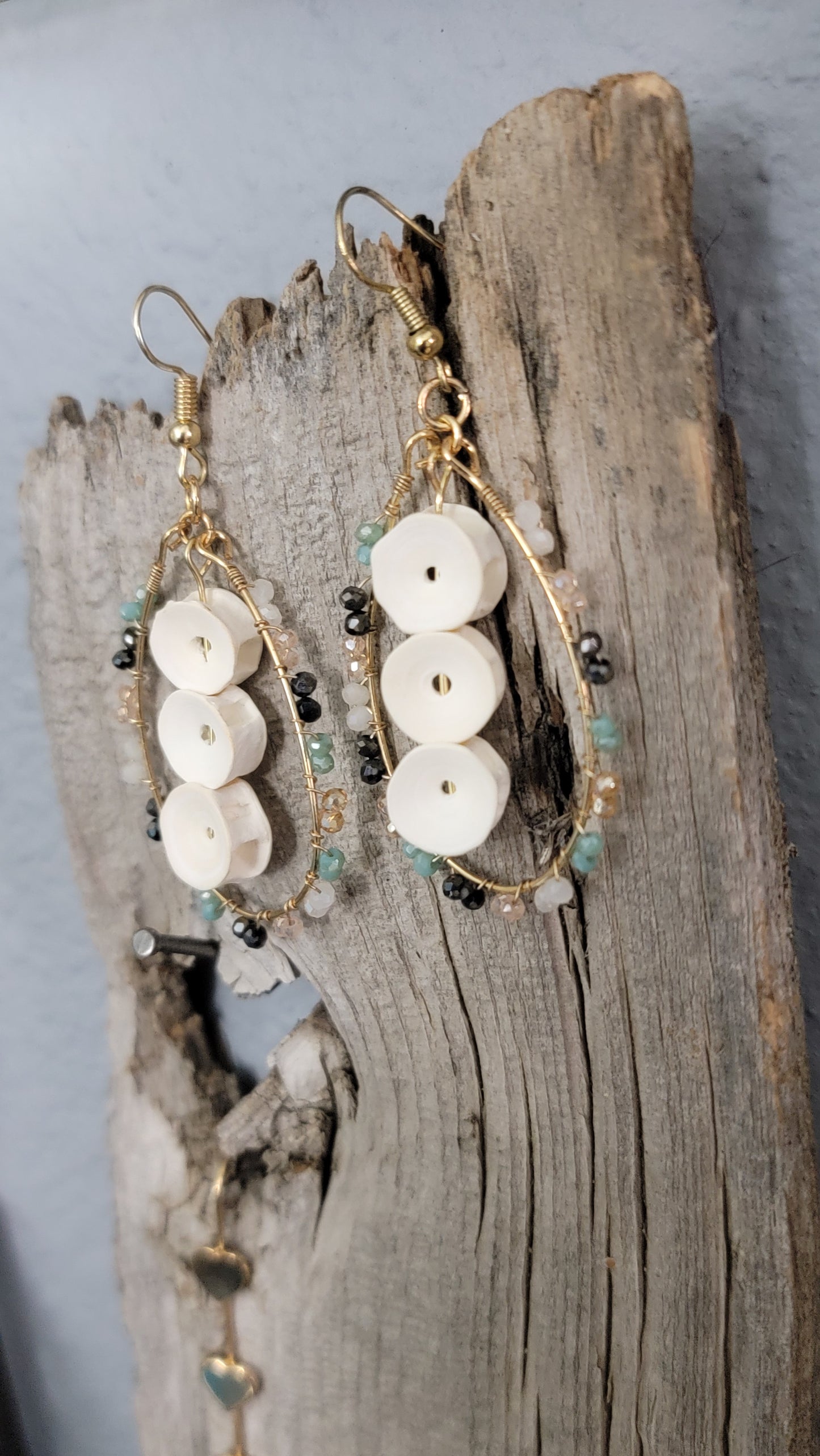 Gold Beaded Hoop with Fish Bone Earrings