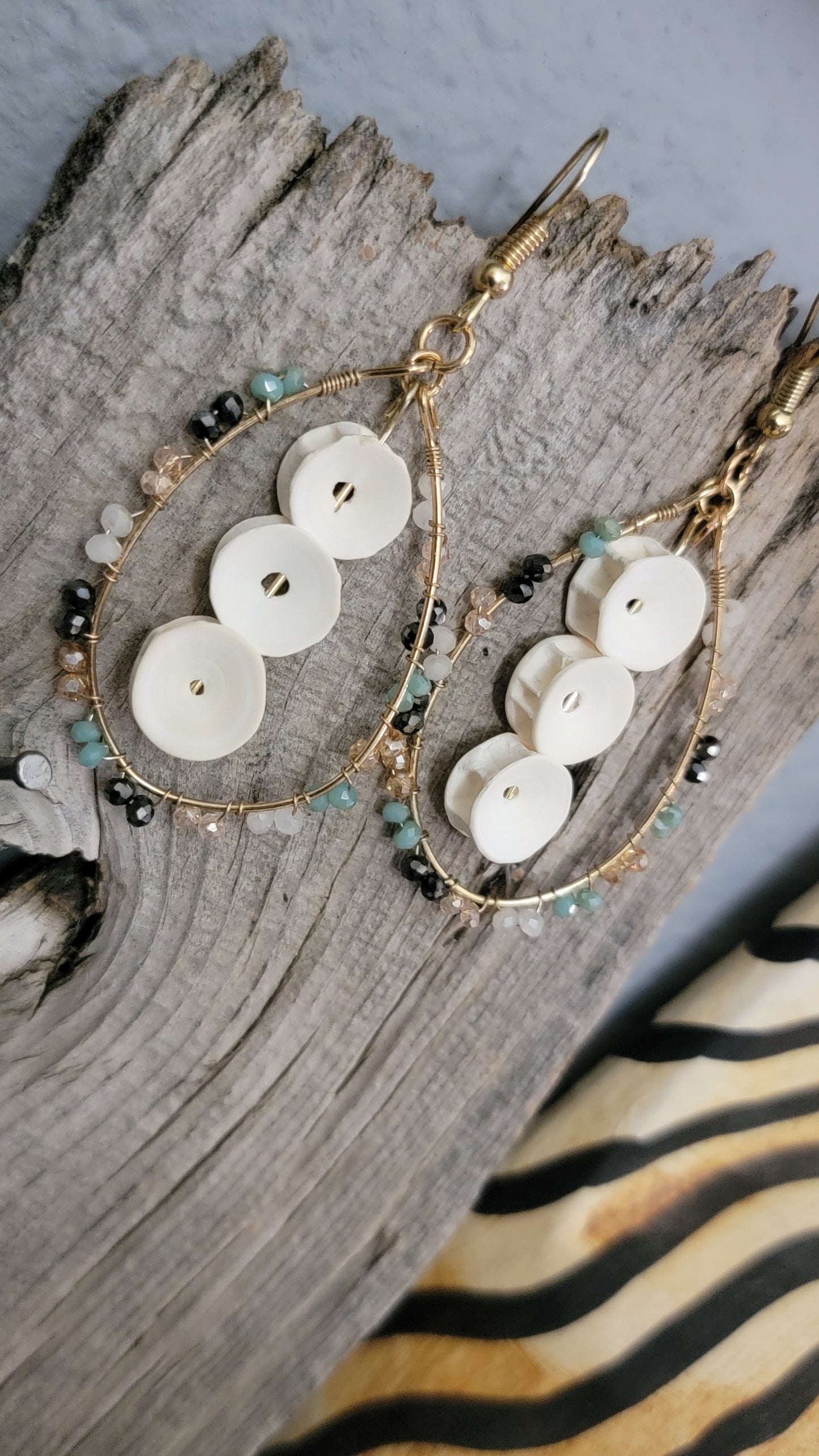 Gold Beaded Hoop with Fish Bone Earrings