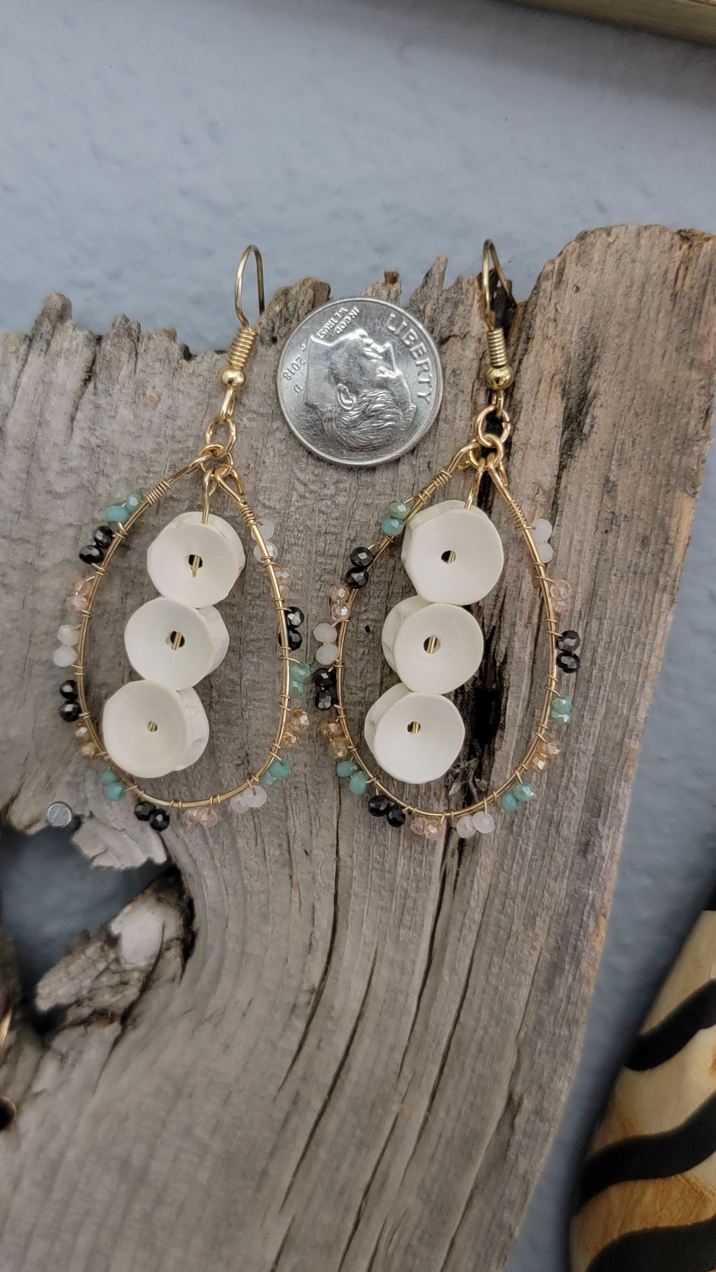 Gold Beaded Hoop with Fish Bone Earrings