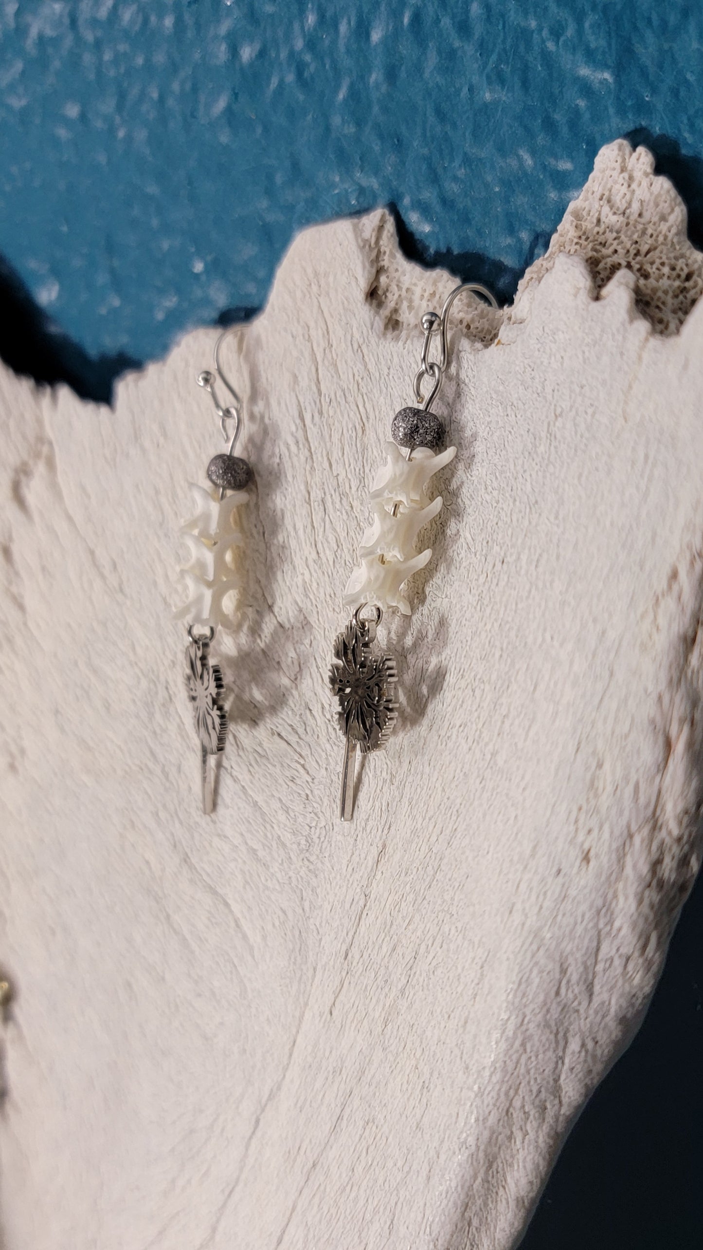 Dandelion Puff Ball with Rattlesnake Vertebrae Earrings