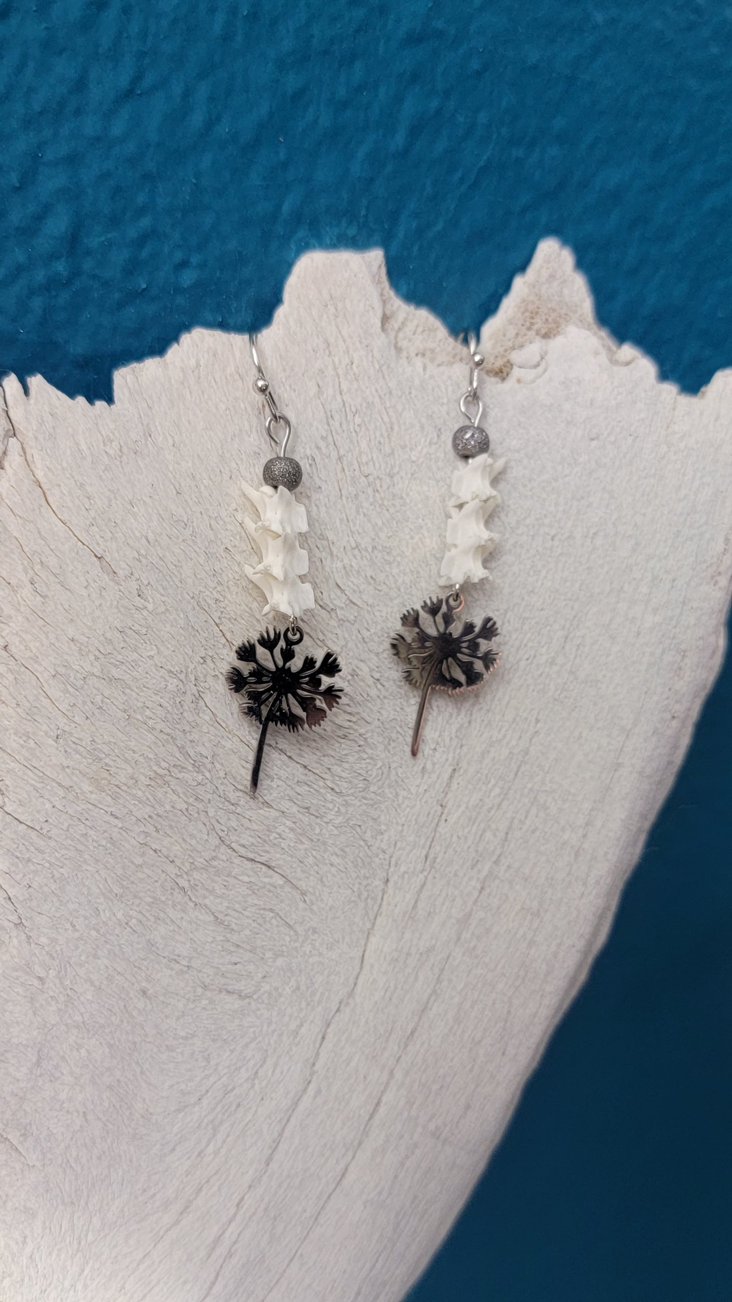 Dandelion Puff Ball with Rattlesnake Vertebrae Earrings