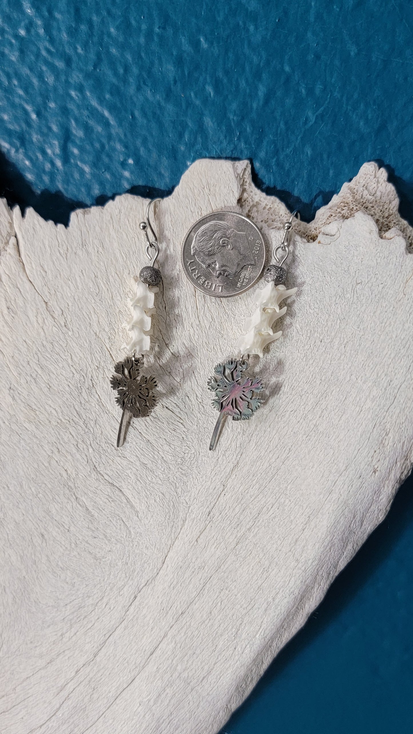 Dandelion Puff Ball with Rattlesnake Vertebrae Earrings