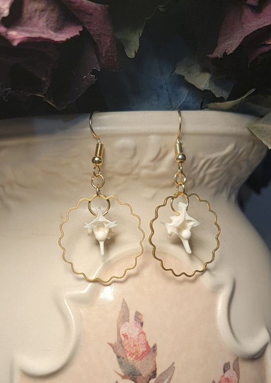 Rattlesnake Vertebrae with Scalloped Gold Hoops