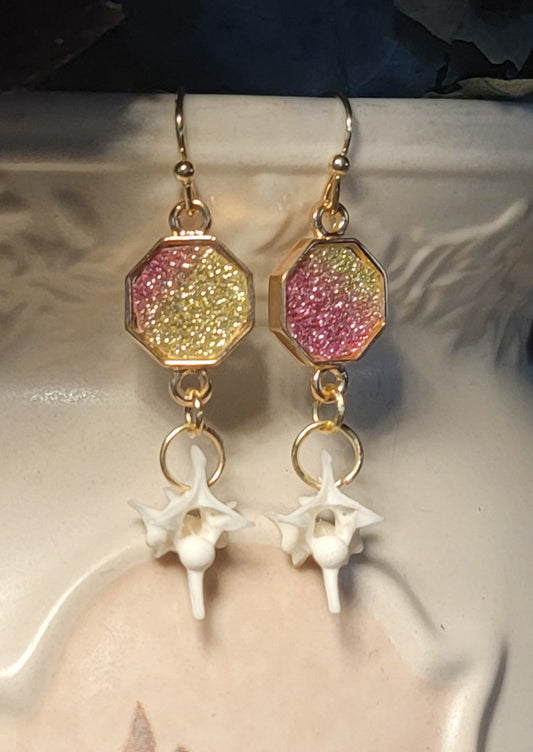 Rattlesnake Vertebrae with Pink and Yellow Charm