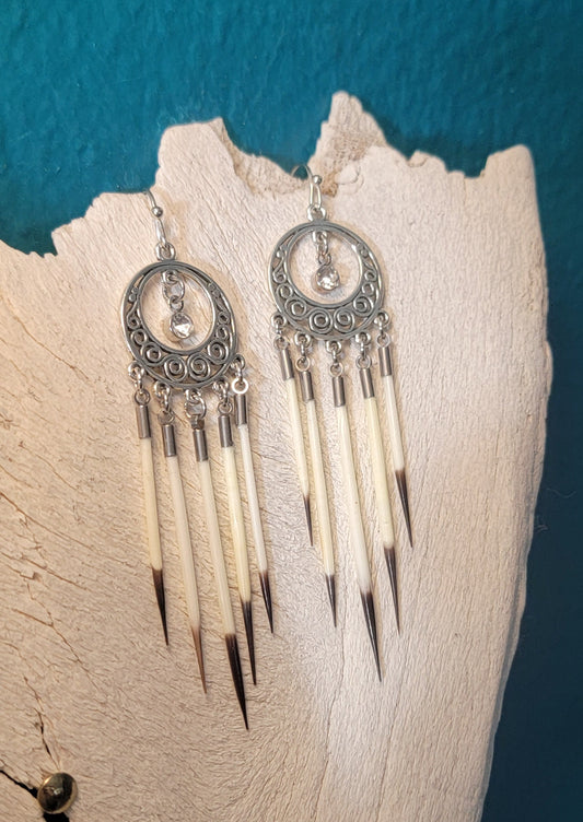 Porcupine Quill in Ornate Silver Earrings