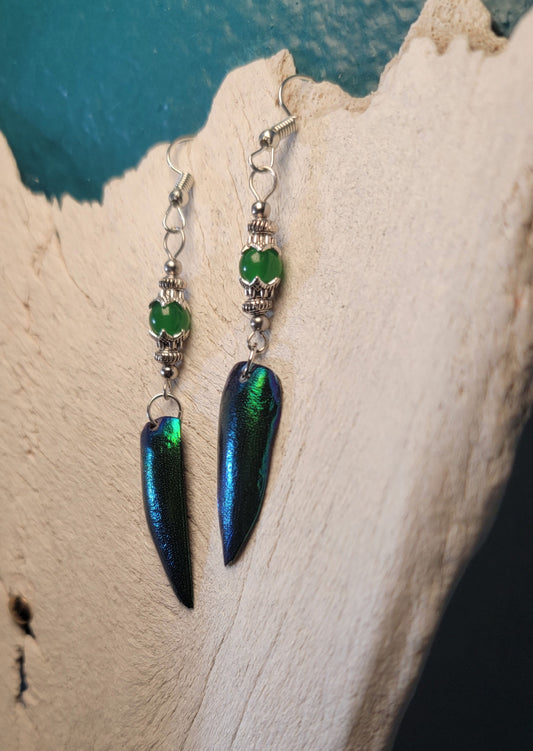 Beetle Wings with Green Charm Earring